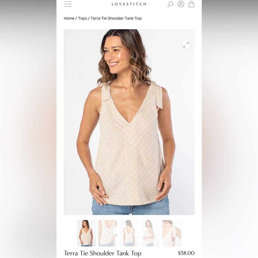 lovestich Terra tie shoulder tank100% linen tank top size large
